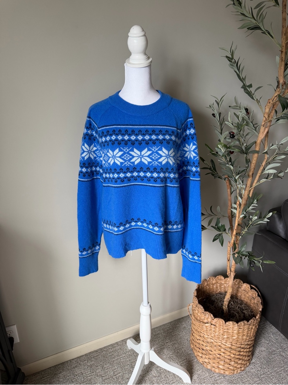 J. Crew Fair Isle Crewneck Sweater in Blue in Supersoft Yarn
